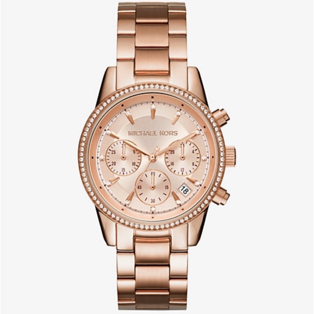 Michael Kors Black Chronograph Watch with Crystal Bezel